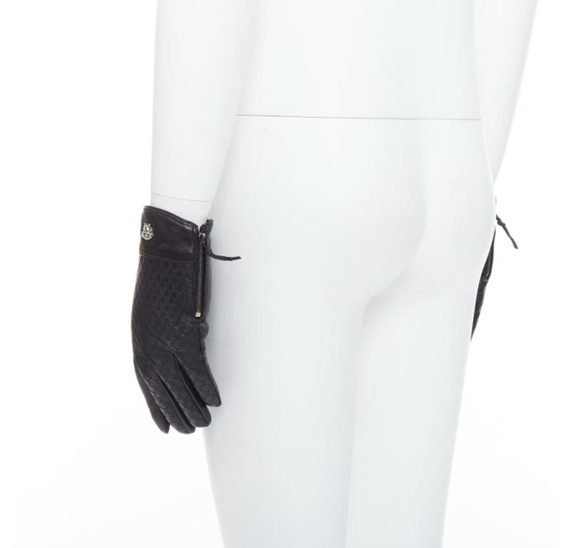  VERSACE Gants noirs en cuir matelassé avec logo Méduse argenté M Pour hommes 