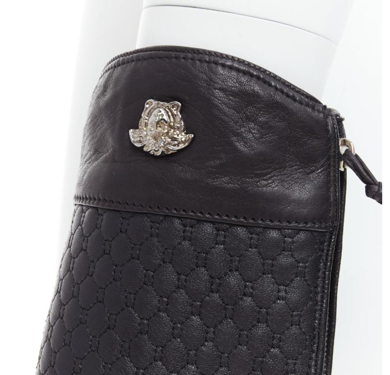 VERSACE Gants noirs en cuir matelassé avec logo Méduse argenté M 2
