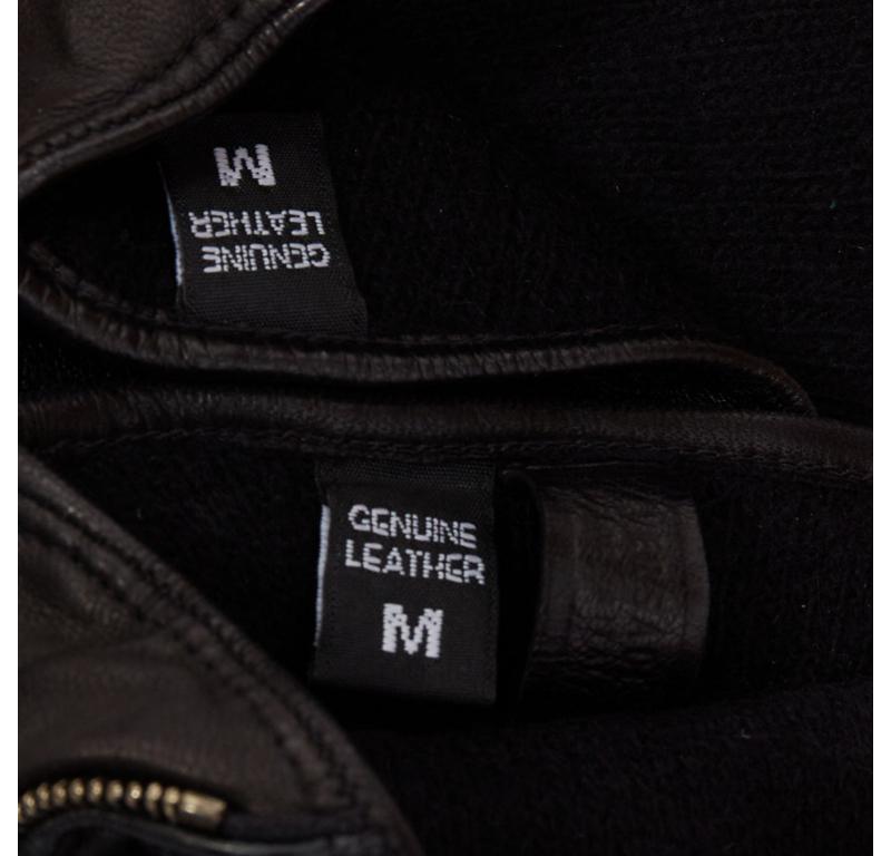 VERSACE Gants noirs en cuir matelassé avec logo Méduse argenté M 3