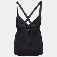 Versace Black Jersey Crystal Greca Embellished Tank Top M