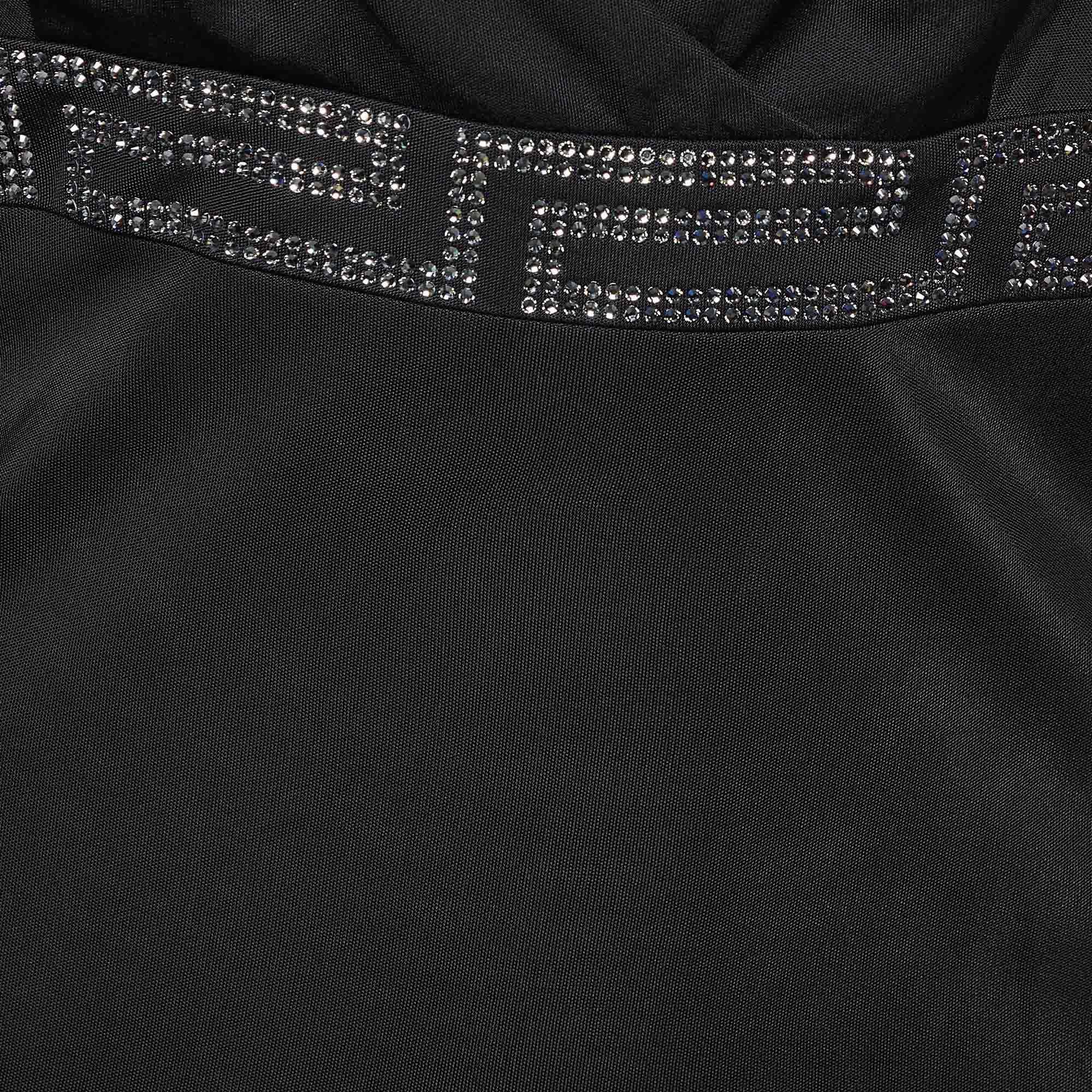 Versace Black Jersey Crystal Greca Embellished Tank Top M In New Condition For Sale In Dubai, Al Qouz 2
