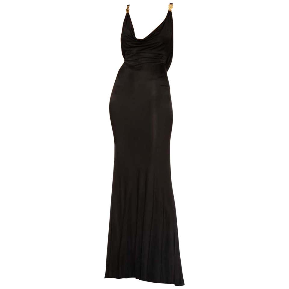 VERSACE BLACK JERSEY LONG EVENING Gown 38 - 2 at 1stDibs