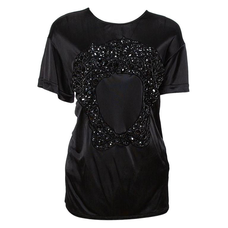 Versace Black Jersey Medusa Embellished Crew Neck T-Shirt L