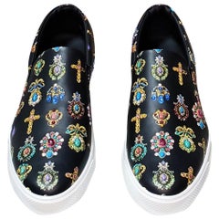 VERSACE BLACK JEWELRY PRINT SLIP-ON SNEAKERS EMBELLISHED w/RHINESTONES 42-9