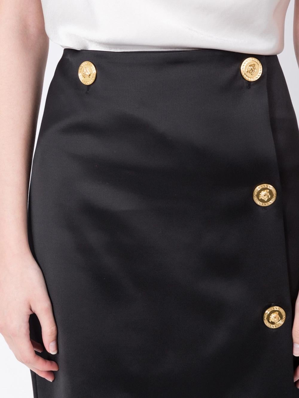 Versace Black Knee Length Pencil Skirt with Gold-Tone Medusa Buttons Size 40 In New Condition In Paradise Island, BS