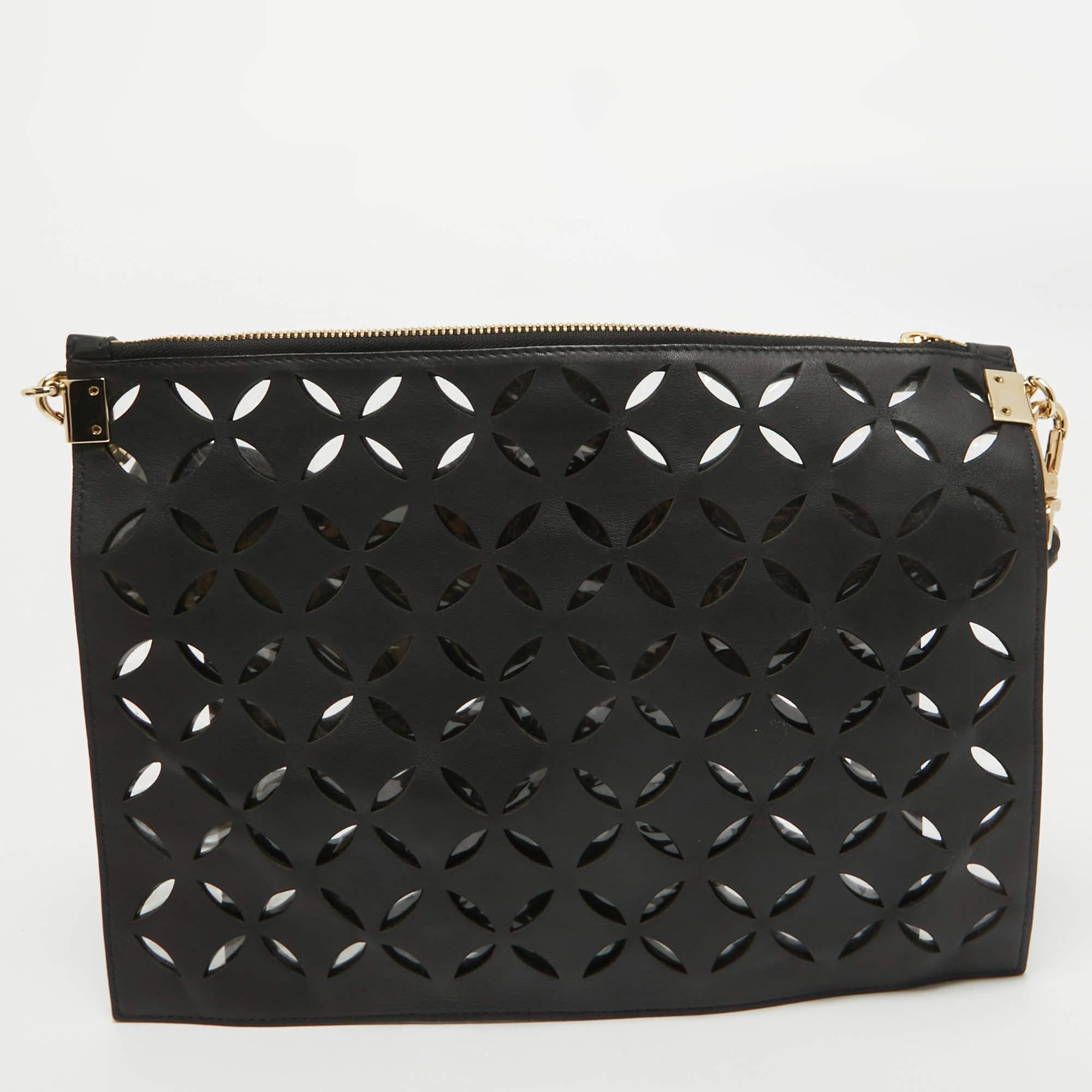 Women's Versace Black Lasecut Leather and PVC Medusa Shoulder Bag
