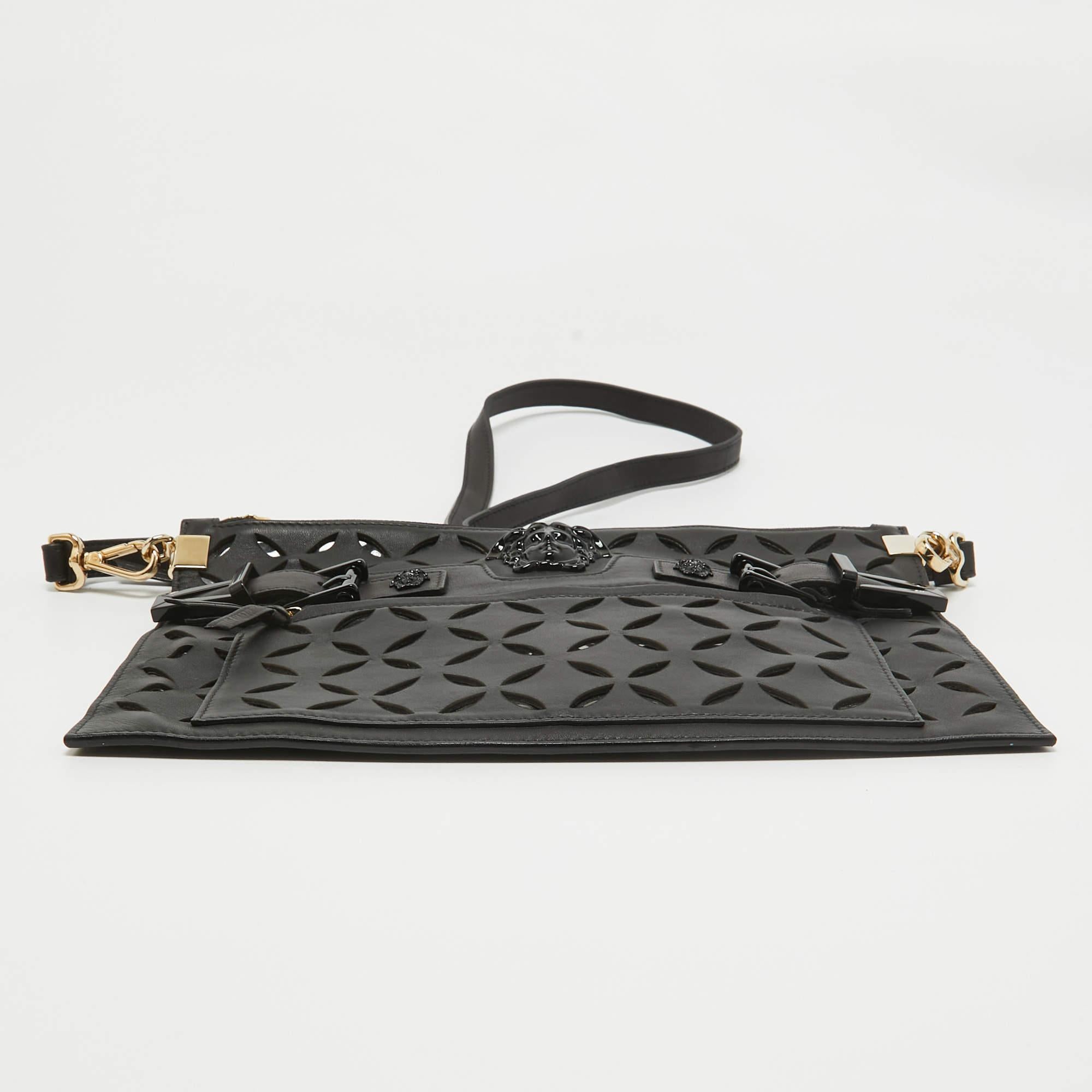 Versace Black Lasecut Leather and PVC Medusa Shoulder Bag 2