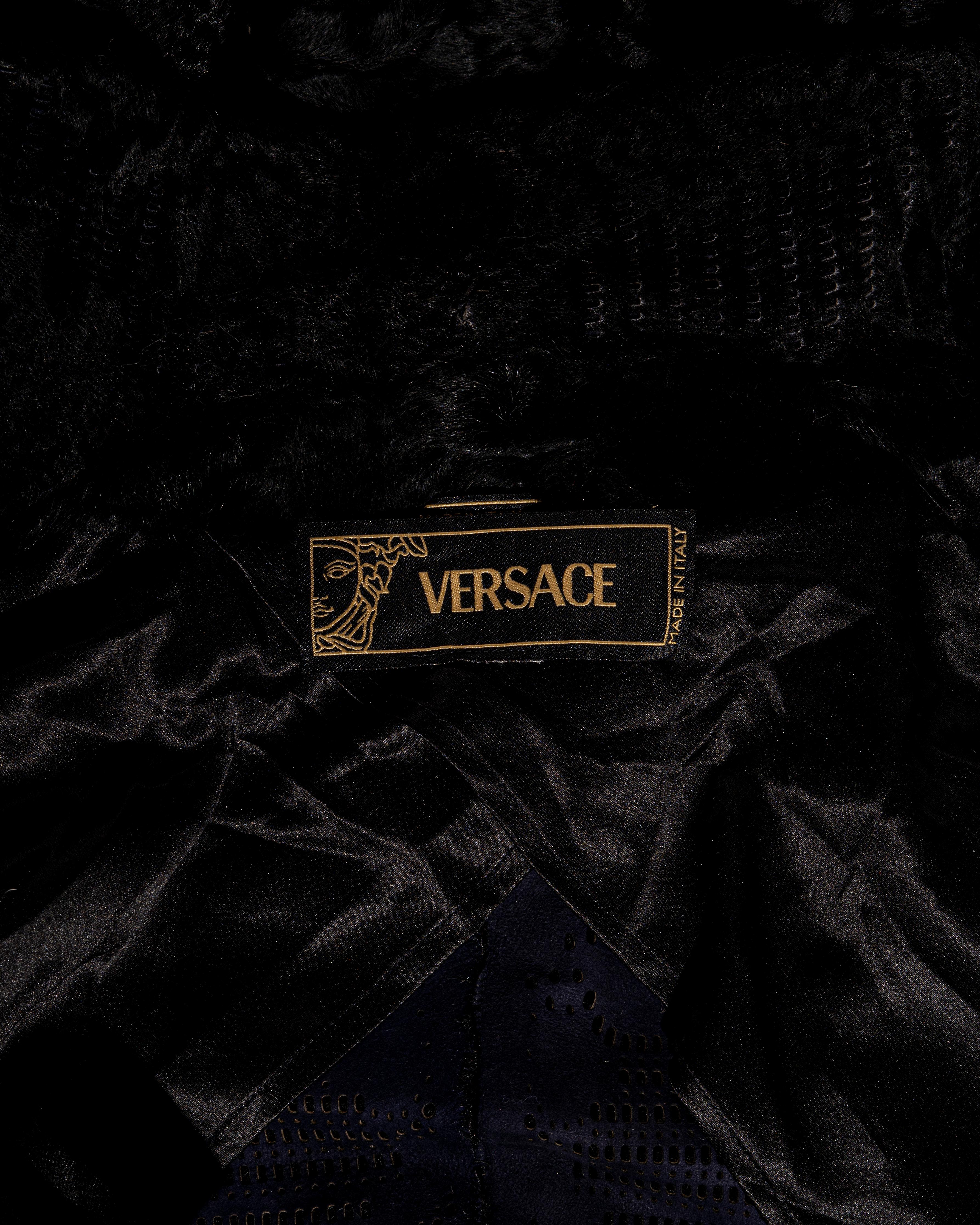 Versace black laser-cut lambskin coat with leather bondage straps, fw 2004 For Sale 5