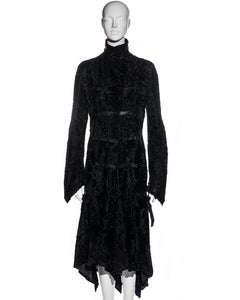 Versace black laser-cut lambskin coat with leather bondage straps, fw 2004