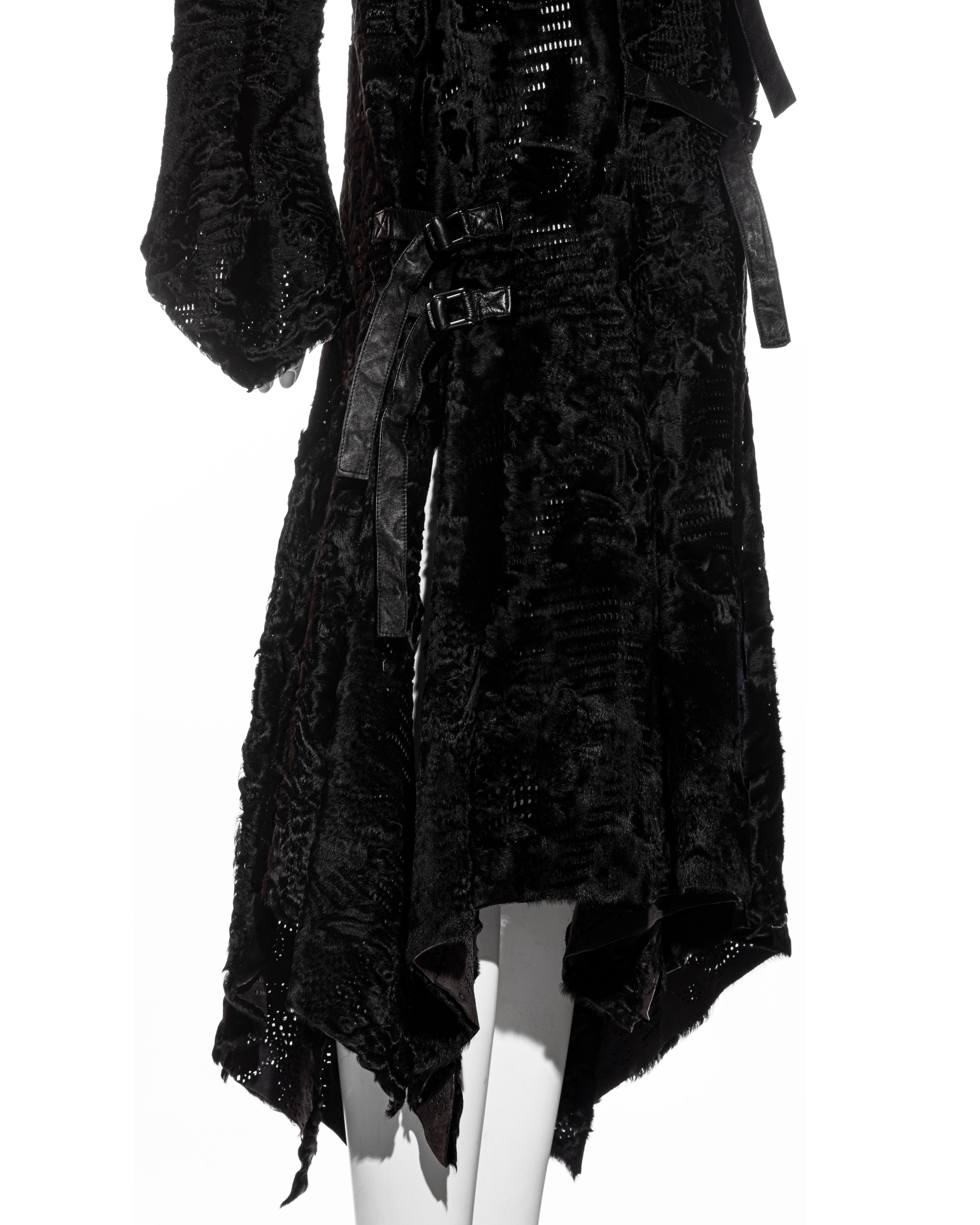 Versace black laser-cut lambskin coat with leather bondage straps, fw 2004 For Sale 1
