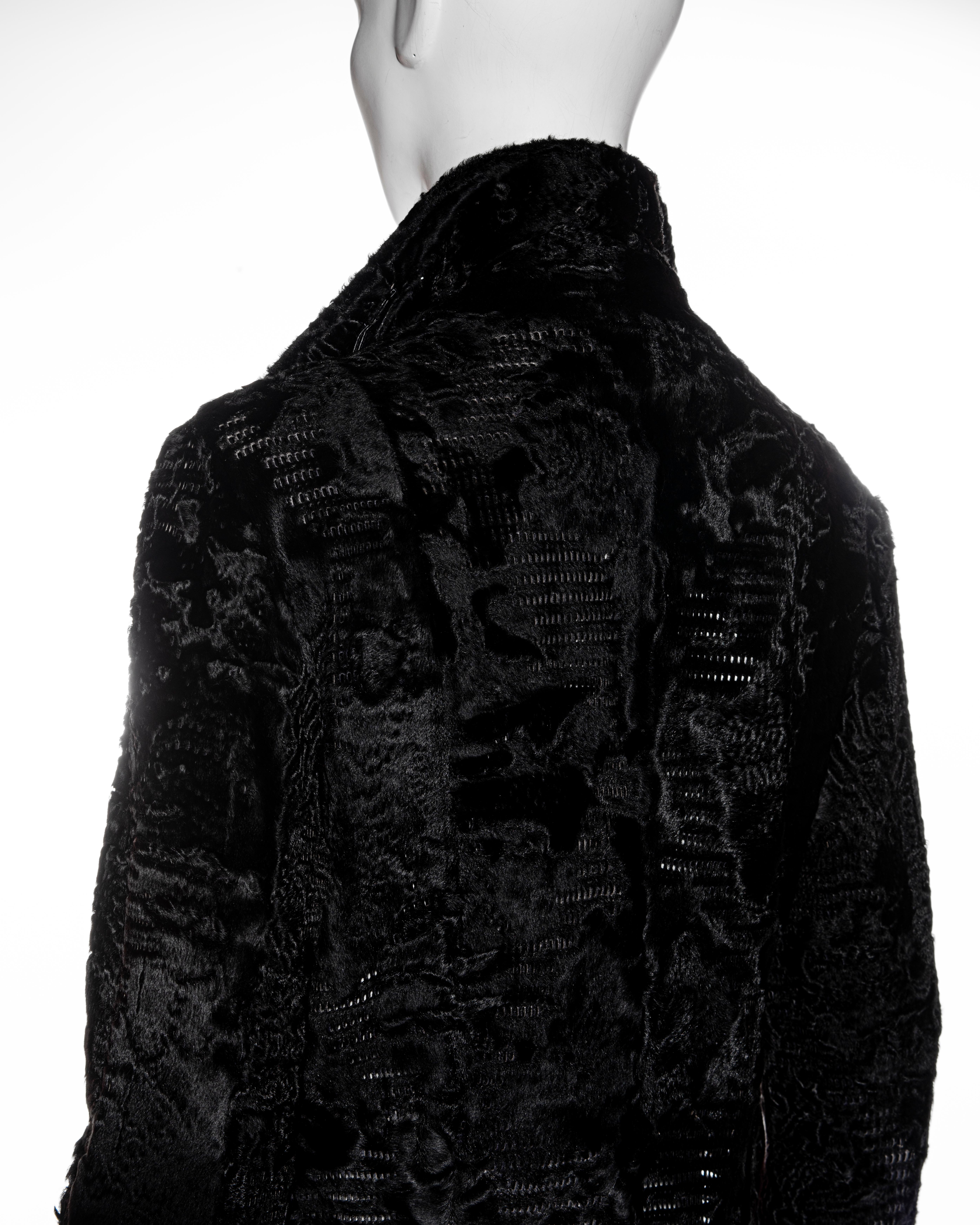 Versace black laser-cut lambskin coat with leather bondage straps, fw 2004 For Sale 4