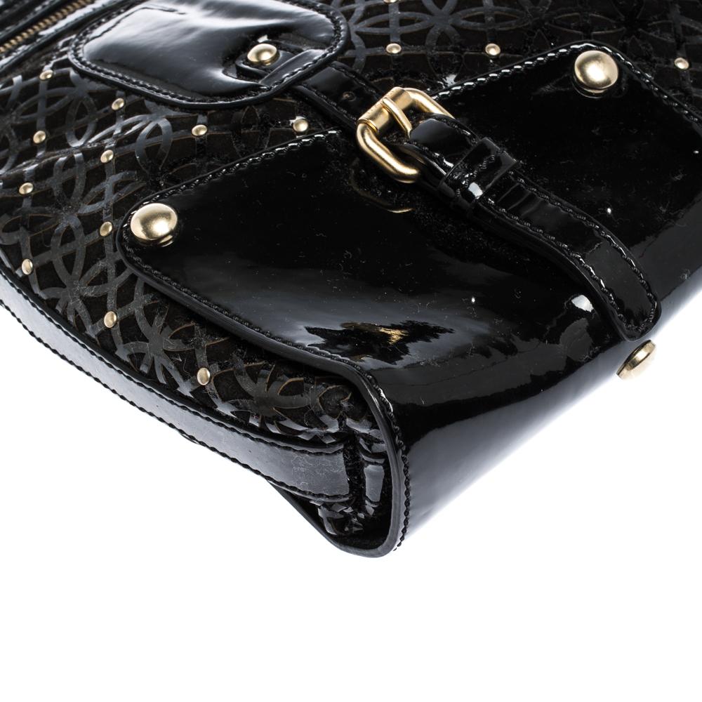 Versace Black Lasercut Patent Leather and Suede Studded Tote 6