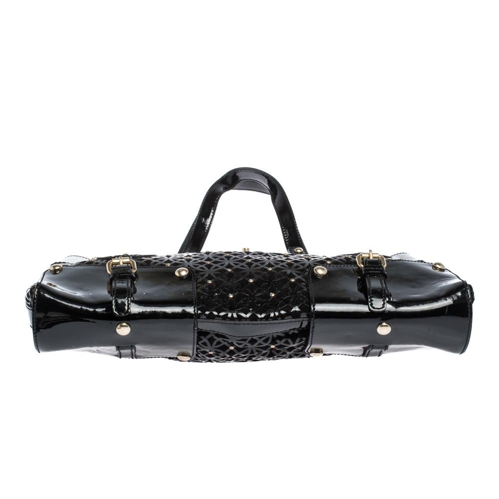 Versace Black Lasercut Patent Leather and Suede Studded Tote 1