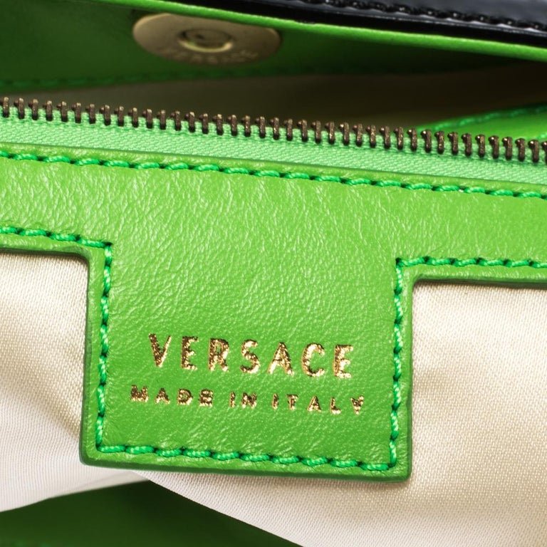 Versace Black Lasercut Patent Leather and Suede Studded Tote at 1stDibs