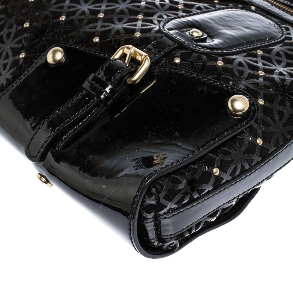 Versace Black Lasercut Patent Leather and Suede Studded Tote 2