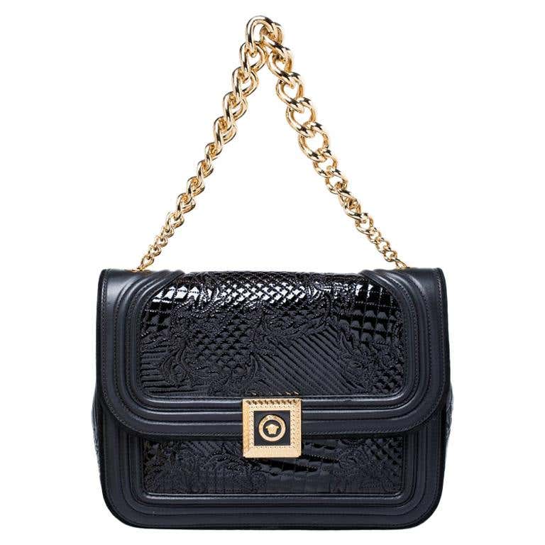 Versace embellished printed bag with chain For Sale at 1stDibs