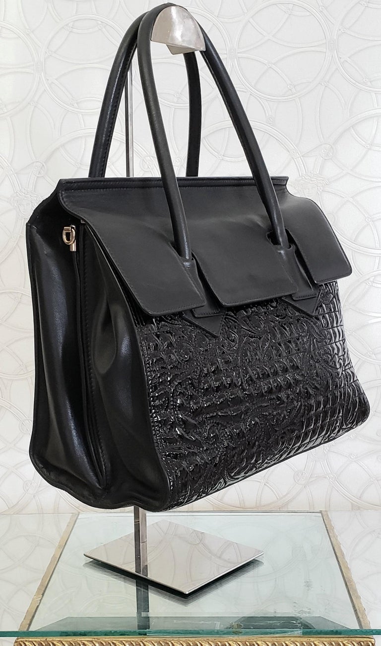 VERSACE BLACK LEATHER and PATENT QUILTED VANITAS BAROQUE HANDBAG