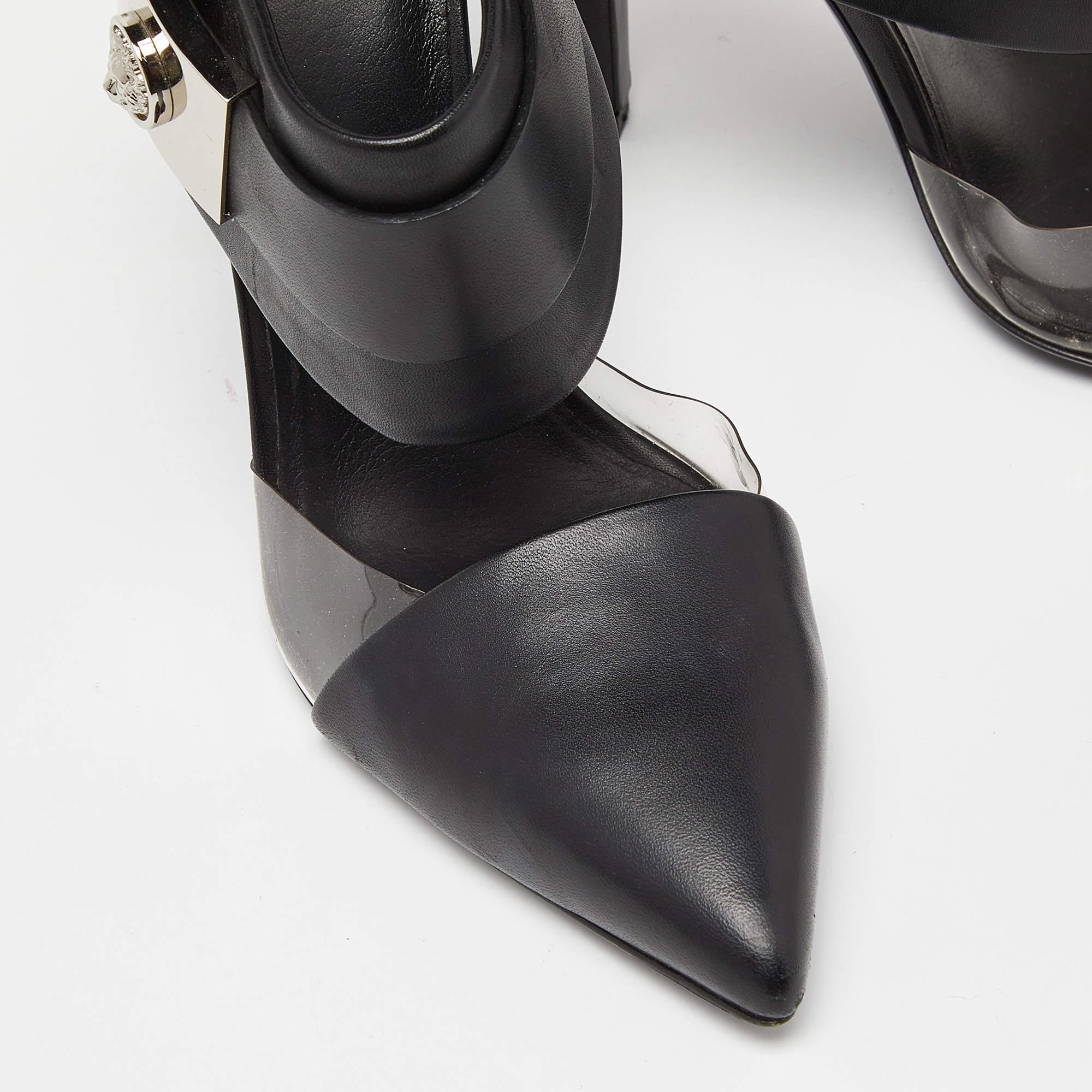 Women's Versace Black Leather and Pvc Pointed Toe Sandals Size 36 For Sale
