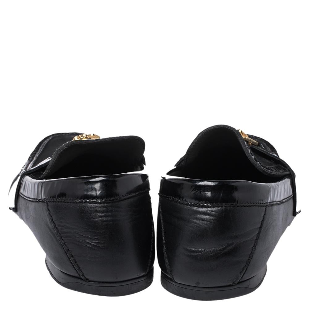 Men's Versace Black Leather And Suede Medusa Loafers Size 44
