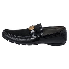 Versace Black Leather And Suede Medusa Loafers Size 44
