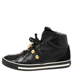 Versace Black Leather And Suede Medusa Strap High Top Sneakers Size 40