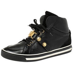 Versace Black Leather And Suede Medusa Strap High Top Sneakers Size 40