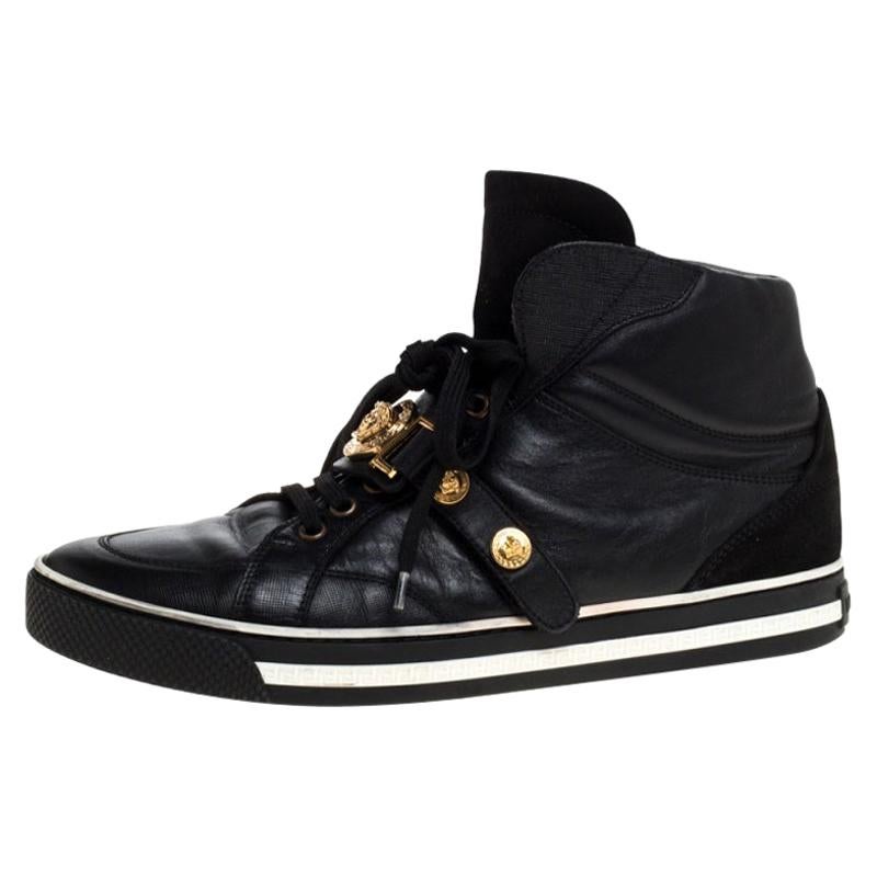 Versace Black Leather And Suede Medusa Strap High Top Sneakers Size 41 For  Sale at 1stDibs