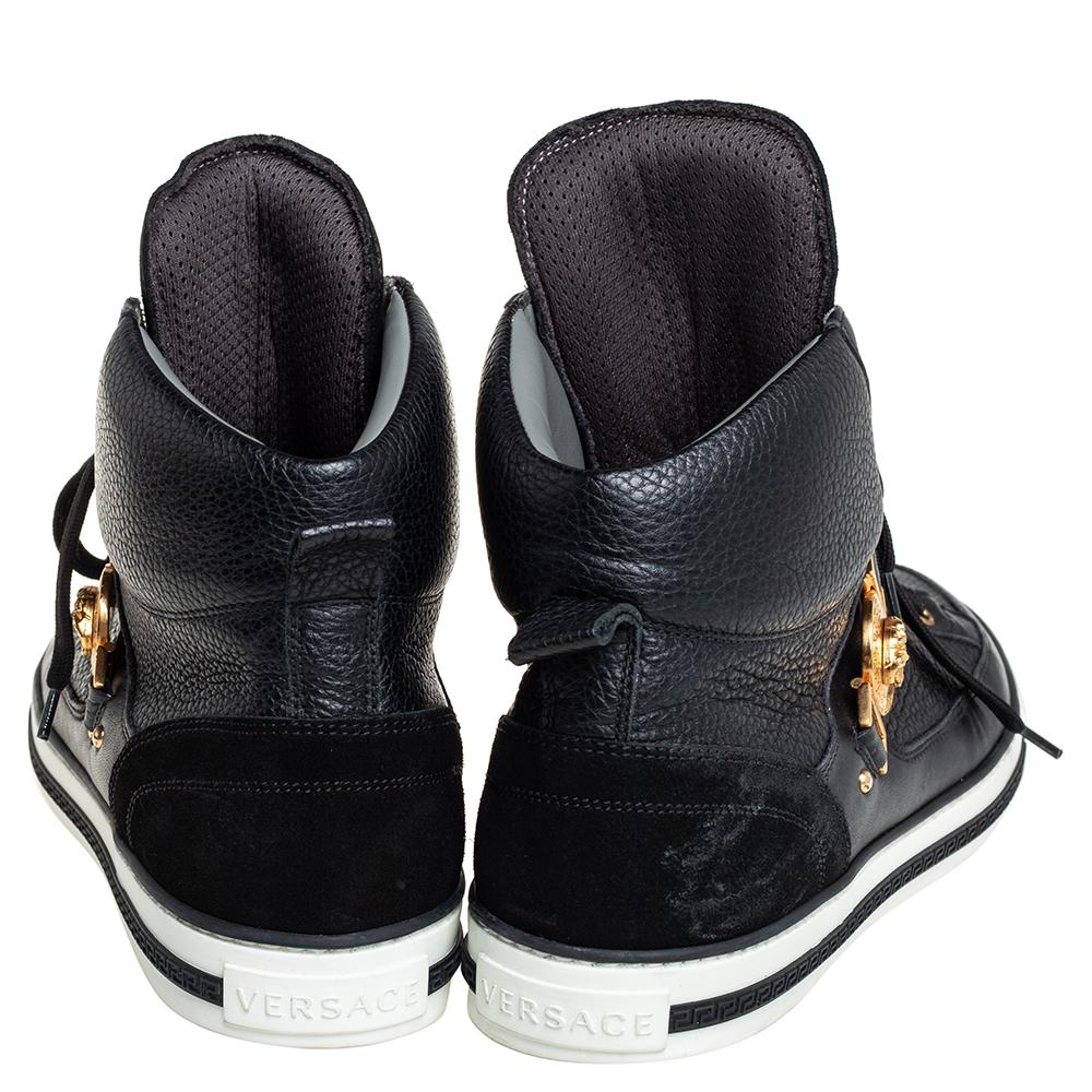 Versace Black Leather And Suede Medusa Strap High Top Sneakers Size 41.5 1