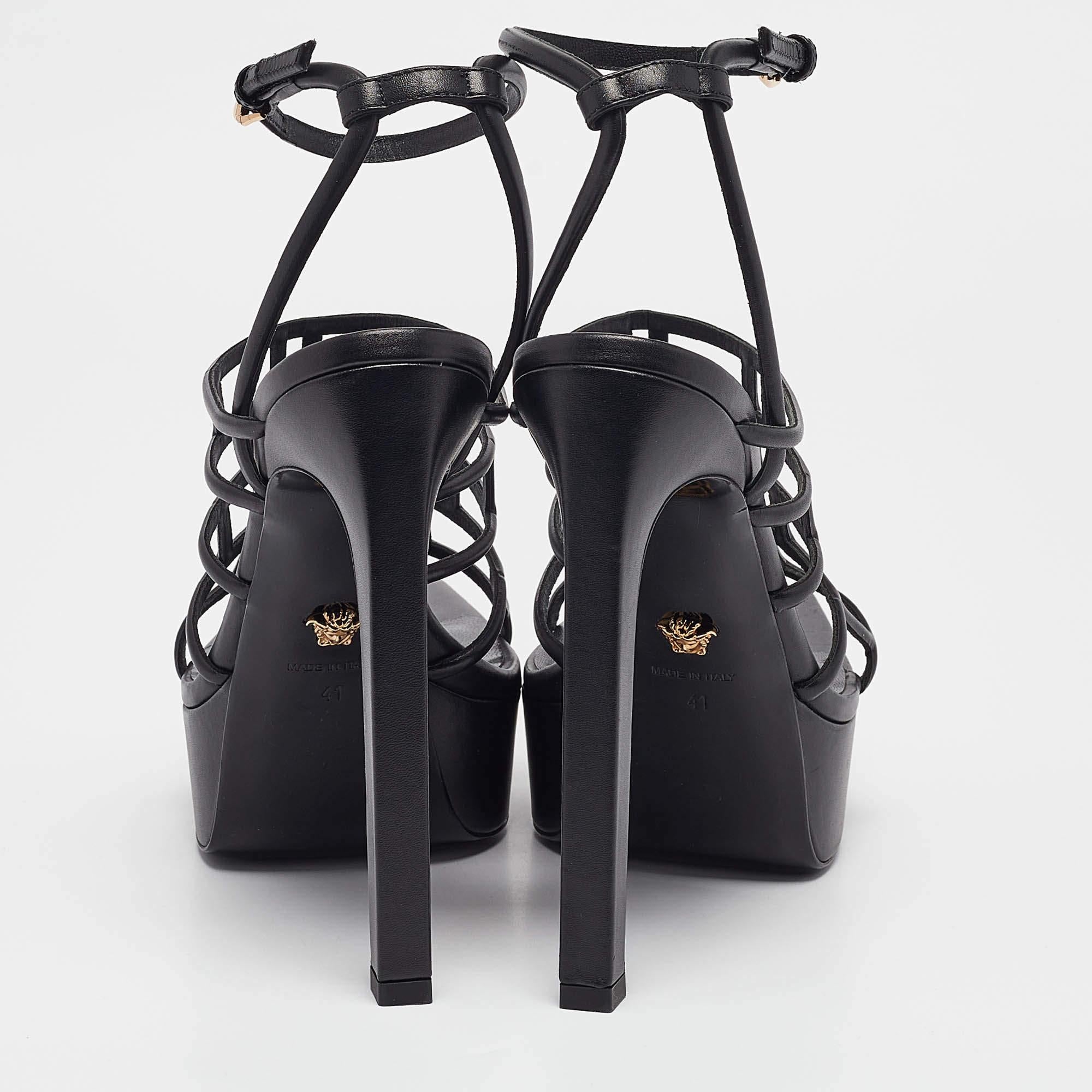  Versace - Sandales à lanières en cuir noir - Taille 41 Pour femmes 