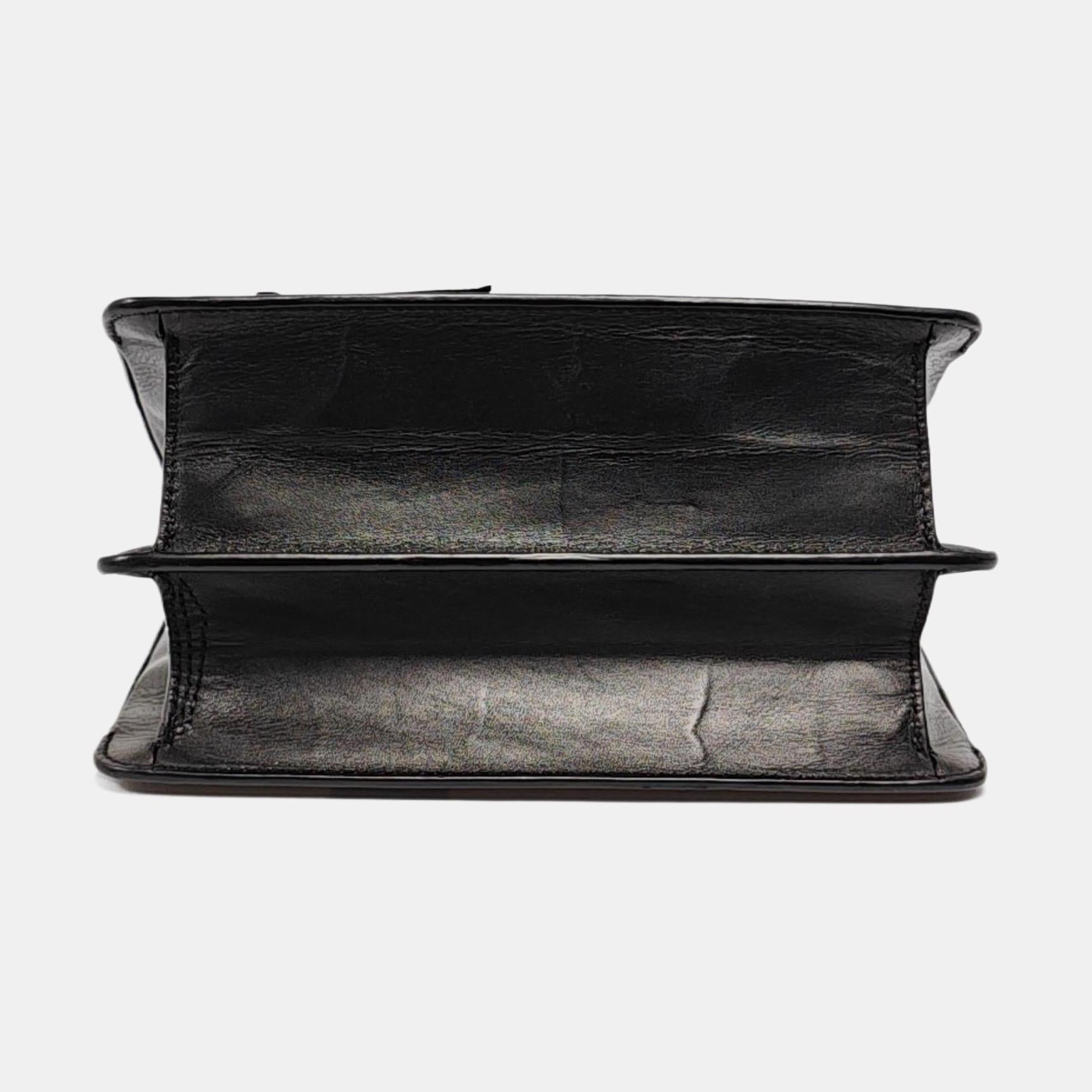 Versace Black Leather Applique Studded Flap Top Handle Crossbody Bag en vente 1