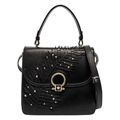 Versace Black Leather Applique Studded Flap Top Handle Crossbody Bag