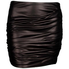 Versace Black Leather Asymmetrical Ruched Mini Skirt Size 38