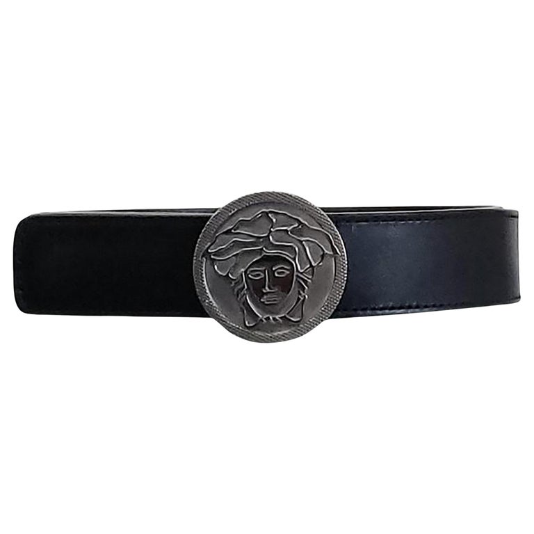 Authentic NWT Versace Black Multicolor Leather Belt Men Medusa Buckle  Reversible 