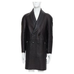 VERSACE abrigo cruzado de piel negra con textura de burbujas y cuello chal IT48 M