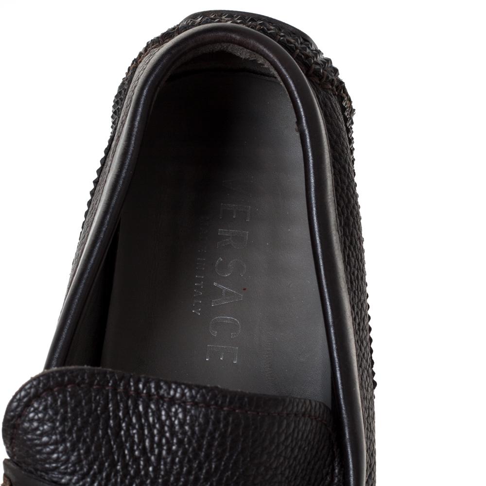 Versace Black Leather Buckle Detail Slip On Loafers Size 43 3
