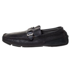 Versace Black Leather Buckle Detail Slip On Loafers Size 43