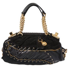 Versace Black Leather/Calfhair and Suede Corset Frame Shoulder Bag