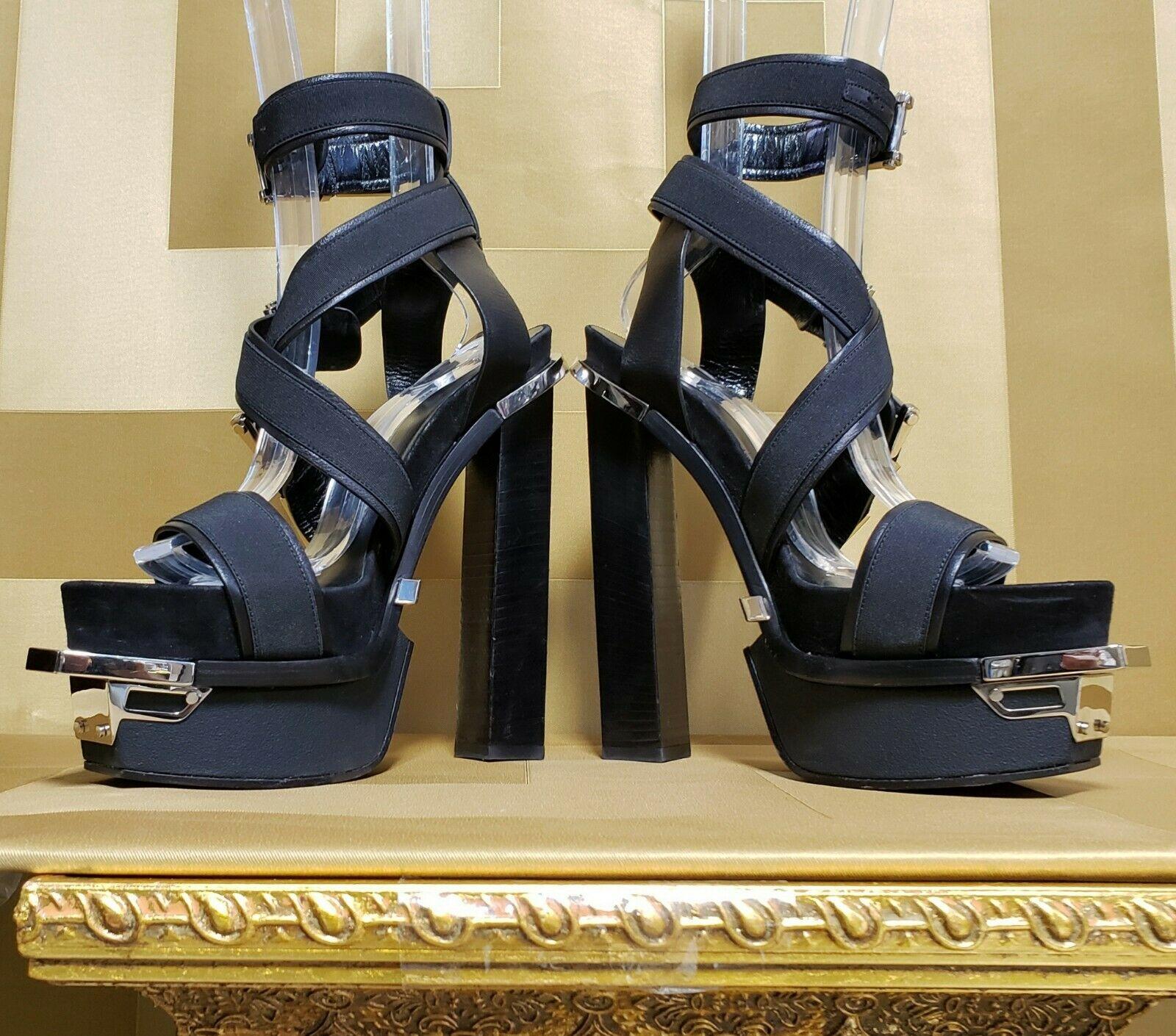 VERSACE Black Leather Canvas Platform Sandals size IT 40 - US 10 5