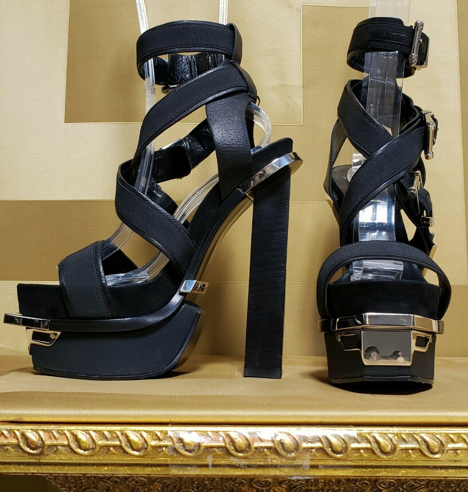 VERSACE Black Leather Canvas Platform Sandals size IT 40 - US 10 1