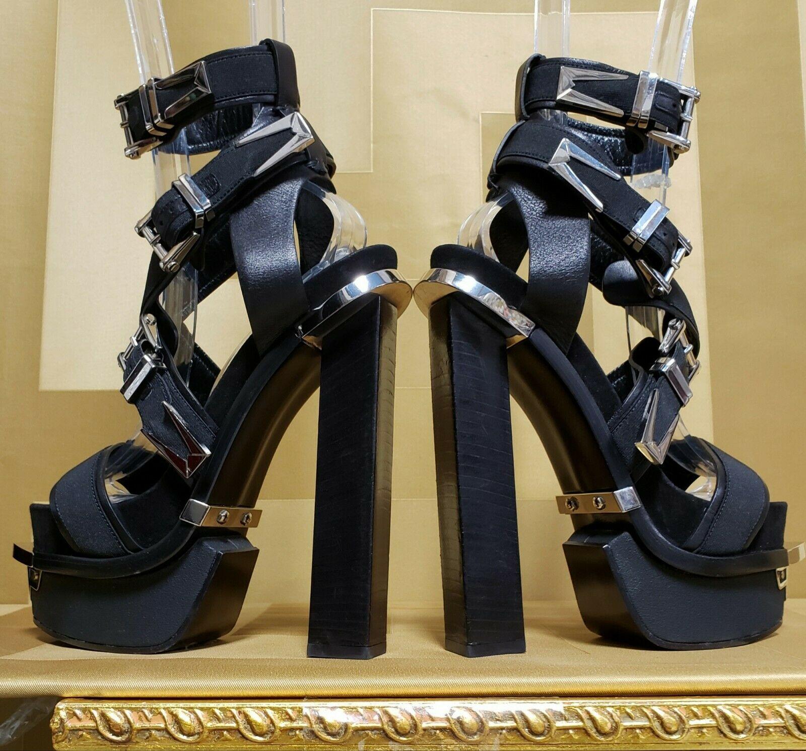 VERSACE Black Leather Canvas Platform Sandals size IT 40 - US 10 2