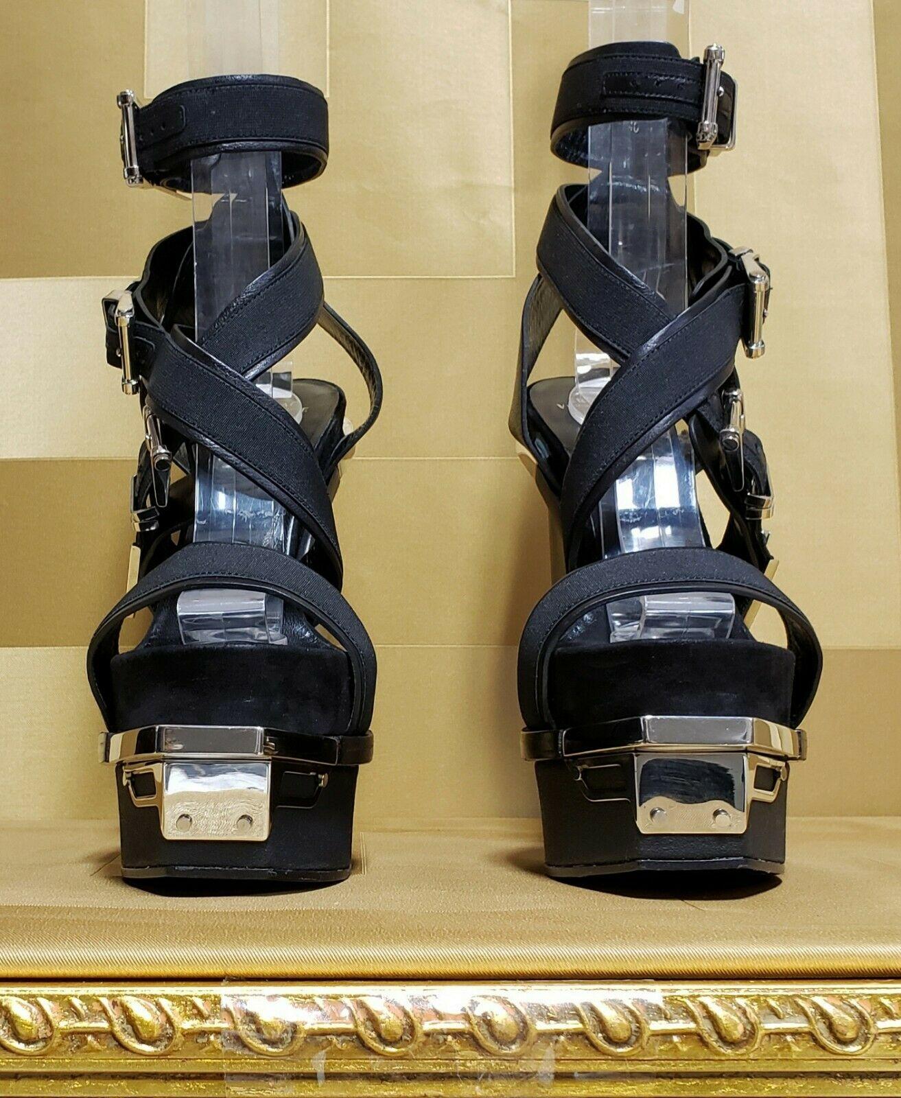 VERSACE Black Leather Canvas Platform Sandals size IT 40 - US 10 3