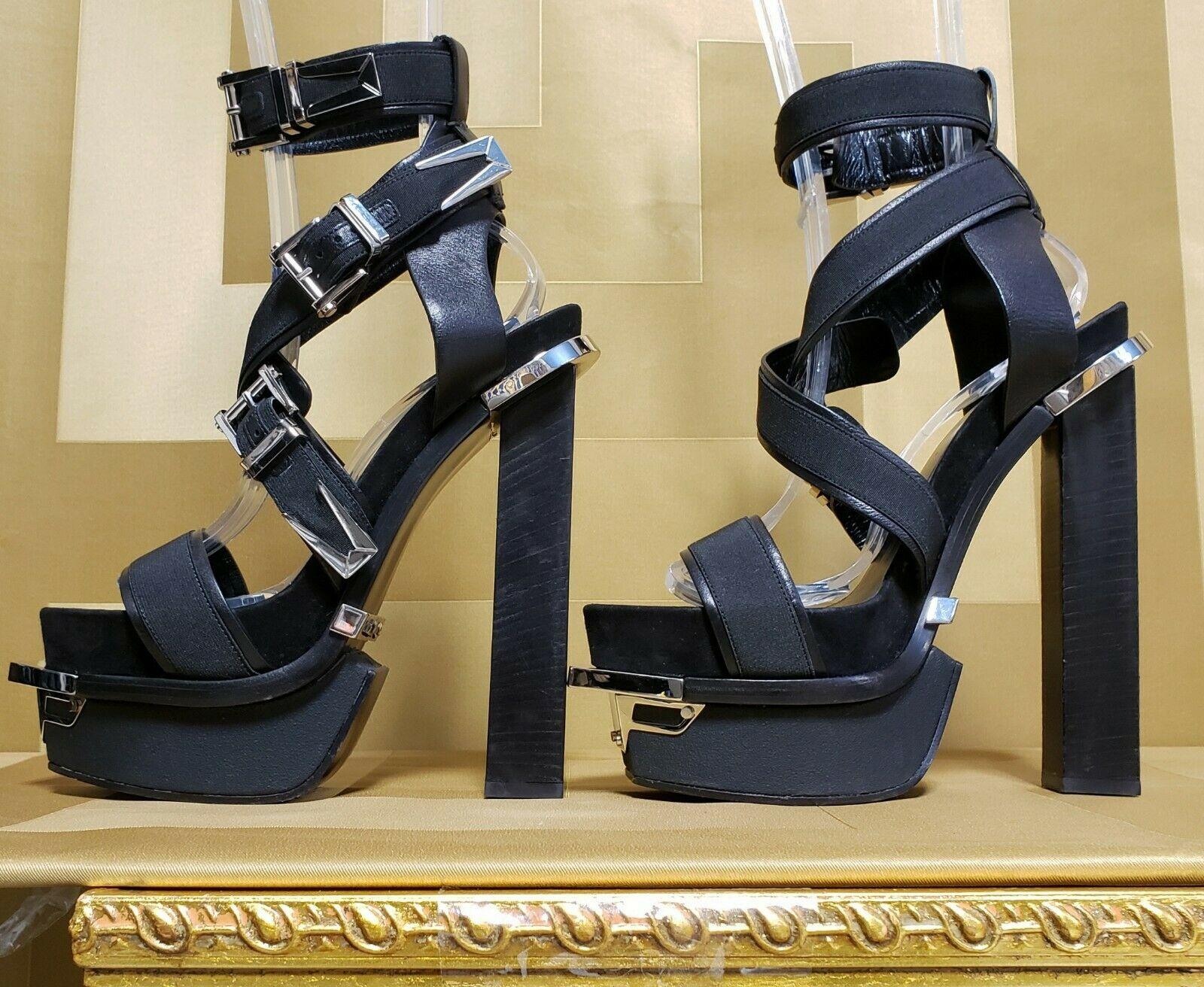 VERSACE Black Leather Canvas Platform Sandals size IT 40 - US 10 4