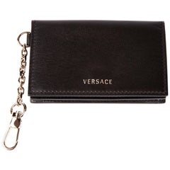 Versace Black Leather Card Holder / Bag Charm with Gold Tone Hardware and Logo