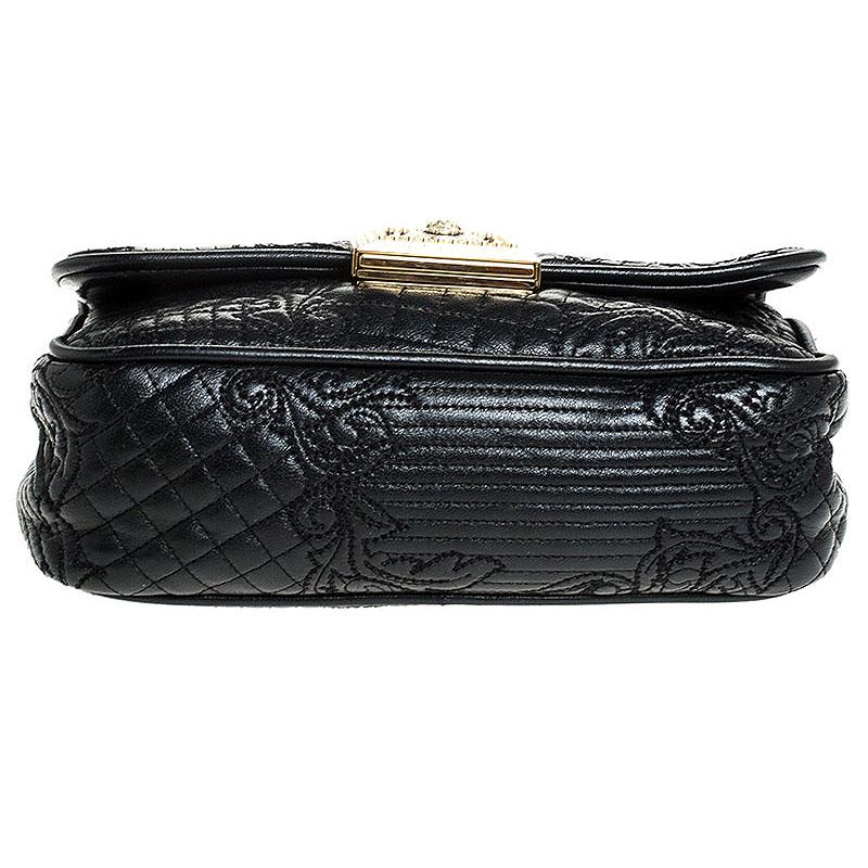 Versace Black Leather Chain Flap Shoulder Bag 3