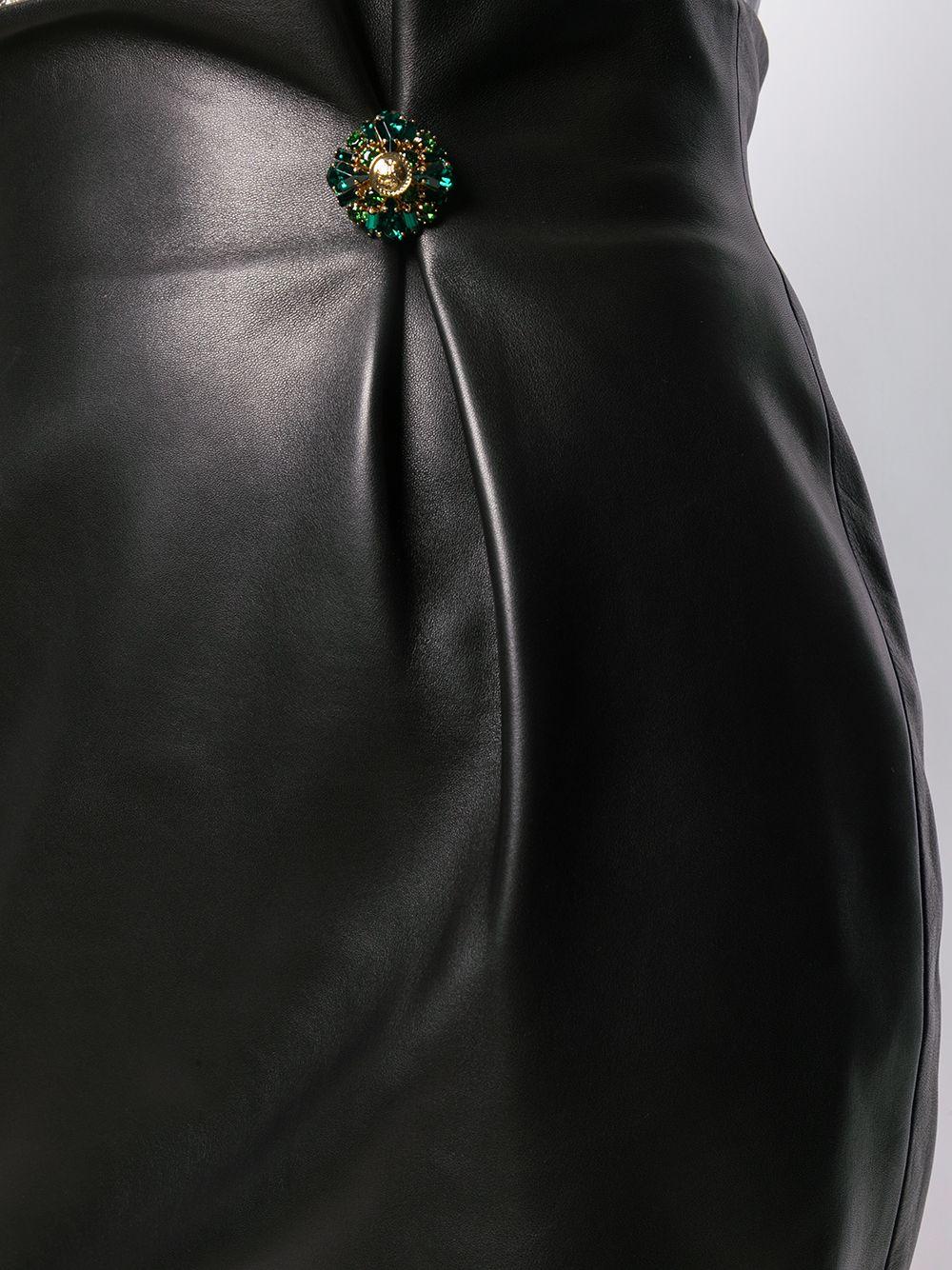 Women's Versace Runway Black Leather Crystal Embellished High Waisted Mini Skirt Size 40 For Sale