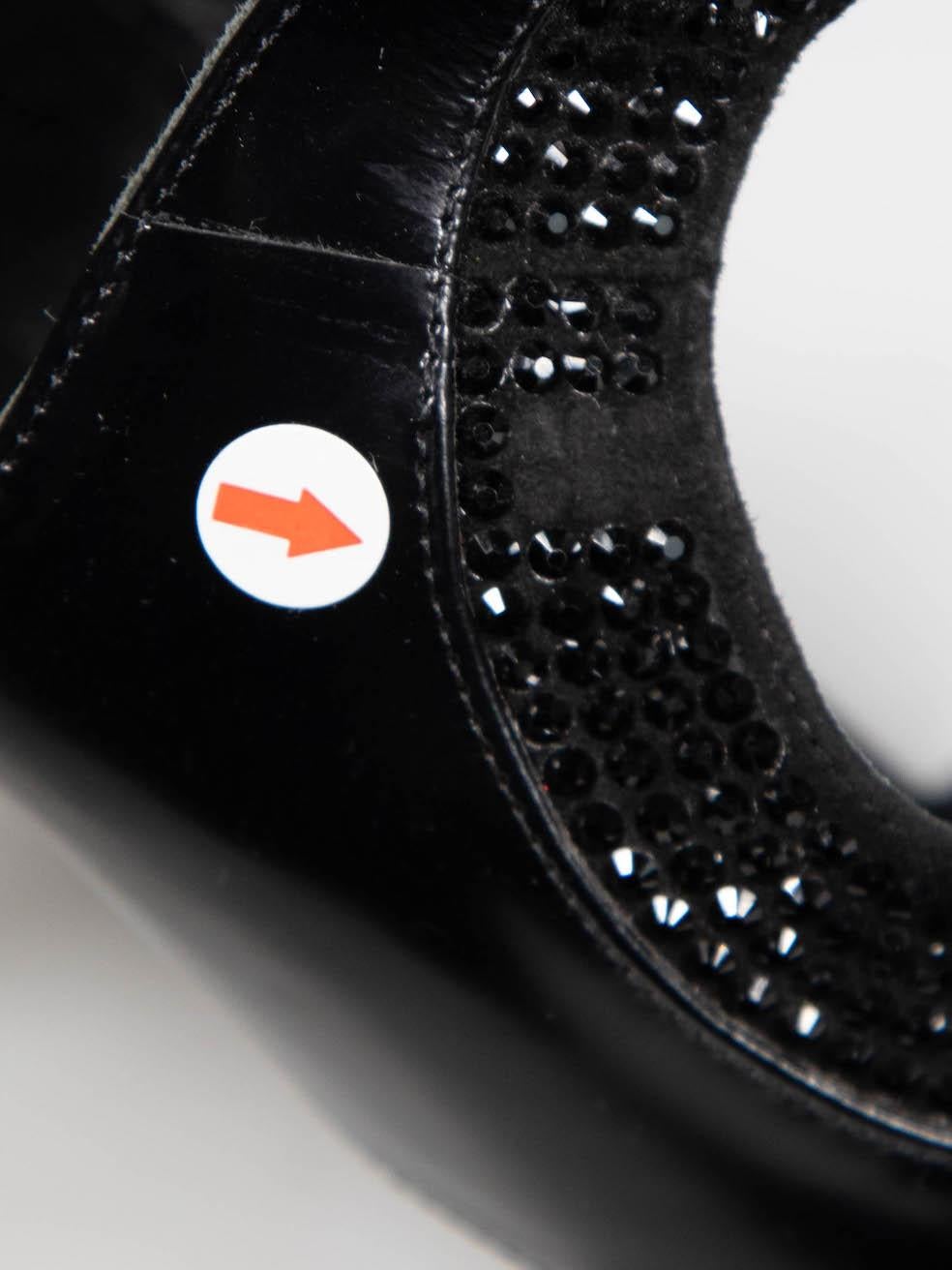 Versace Black Leather Crystal Embellished Sandals Size IT 38 For Sale 2
