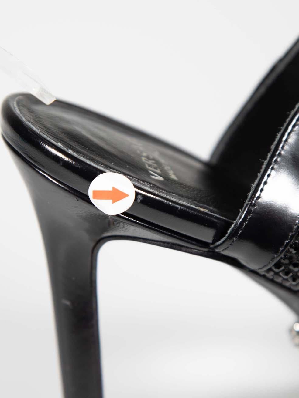 Versace Black Leather Crystal Embellished Sandals Size IT 38 For Sale 3