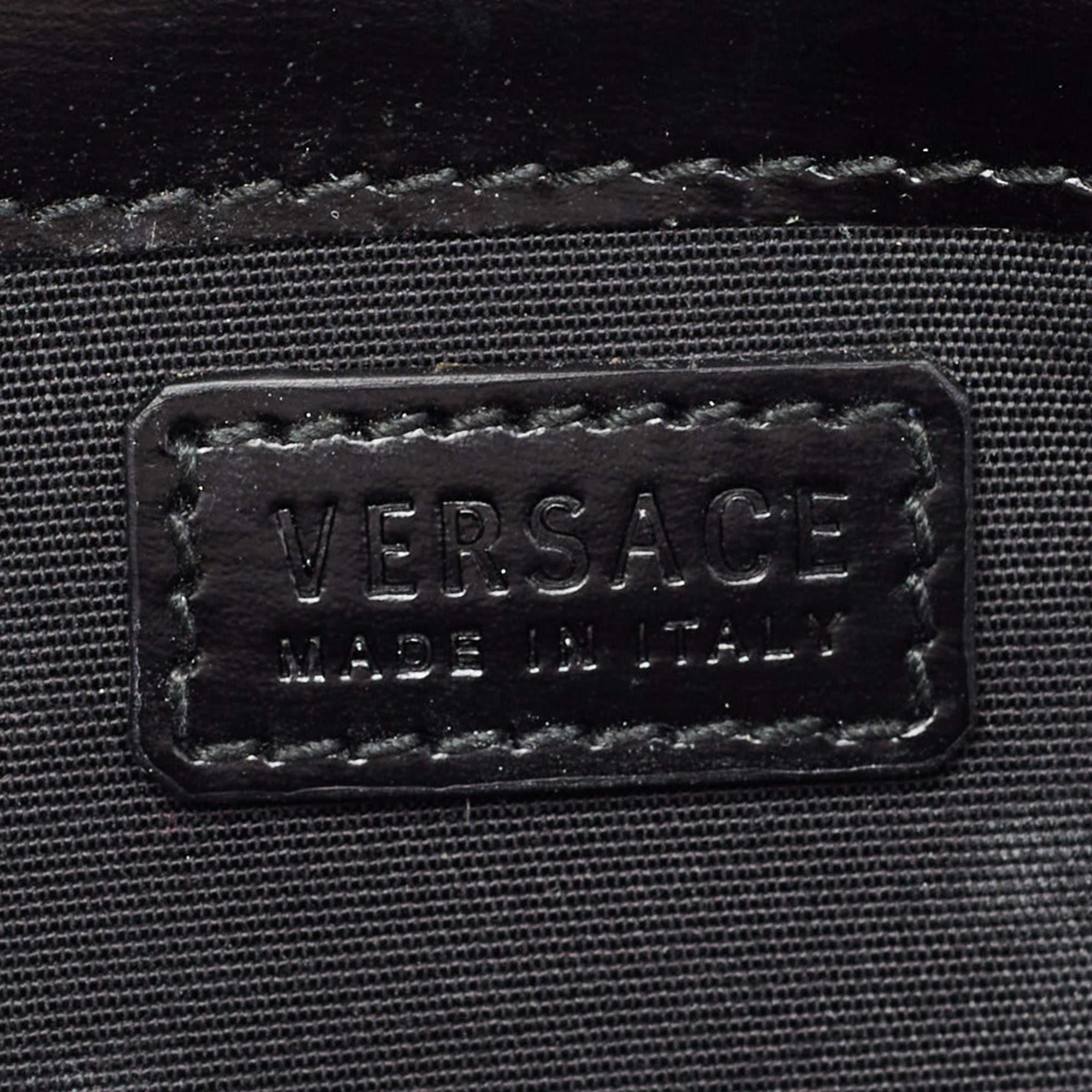 Versace Black Leather Crystals La Medusa Chain Clutch For Sale 3