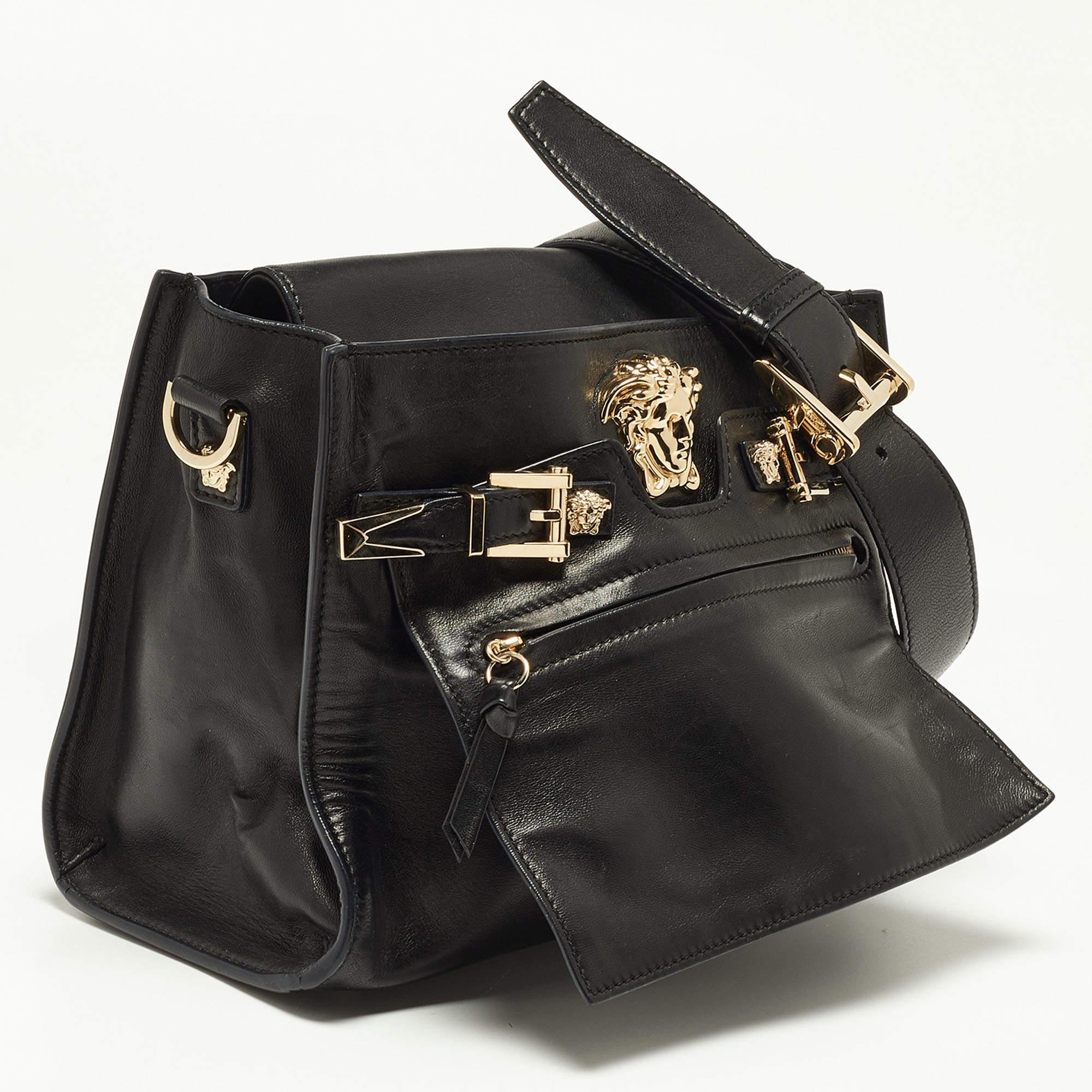 Women's Versace Black Leather Donna Palazzo Shoulder Bag