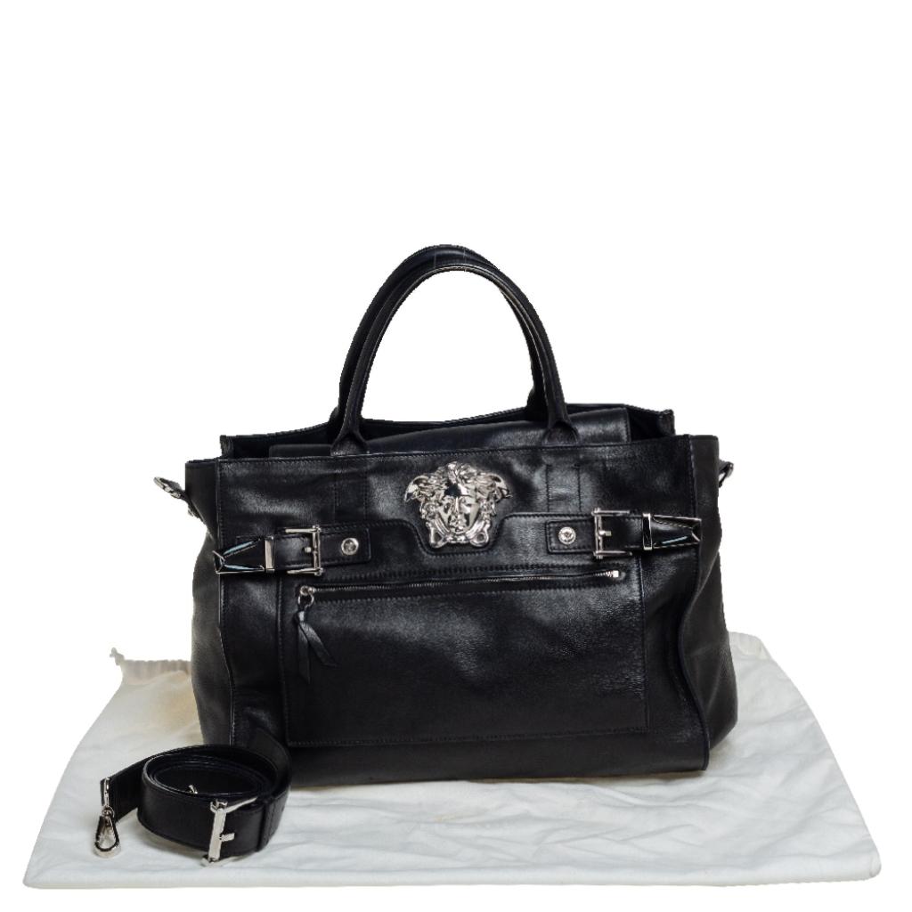 Versace Black Leather Donna Palazzo Top Handle Bag 6